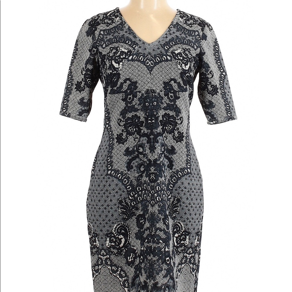 BARASCHI Anthropologie Paisley Print Navy Dress